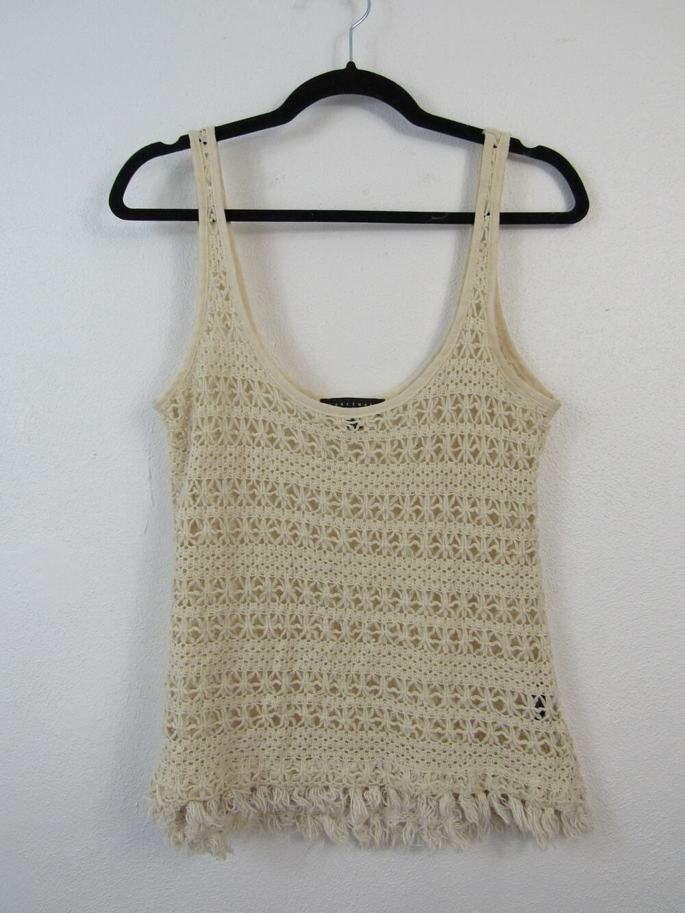 Sanctuary Small Cream Woven Crochet Tank Top Scoop Neck Bohemian Trendy Earthy